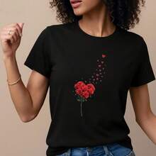 Camisetas casuales de manga corta para mujer, ideales para primavera y verano- 1pcs, 180Gsm, 100% Cotton - Negro - Ver 3