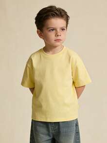 mini bala Áo thun tay ngắn cổ tròn màu trơn cơ bản dành cho bé trai tuổi teen - Màu vàng - Xem 6