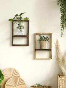 1pc Rustic Wooden Floating Shelf, Wall Mounted Storage Rack In Farmhouse Style For Bedroom, Kitchen, Bathroom, Small Wall Hanging Decorative Organizer - Multicolor - View 6