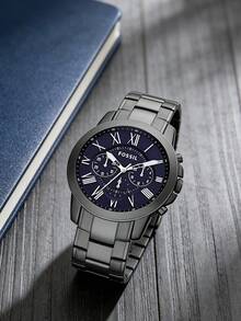 Đồng hồ Fossil nam, máy quartz, vỏ thép không gỉ, 3 kim - Vỏ thép không gỉ/Mặt kính (FS4831) - Xám - Xem 1