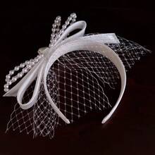 Elegant Imitation Pearl Wedding Headband With Bowknot Tulle Lightweight Plastic Bridal Hair Accessories For Women Daily Party Decoration Gift - 1 件 - 查看 3