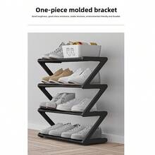 1pc 4-Tier Z-Shaped Shoe Rack, Plastic Freestanding Storage Shelf, Multi-Function High Capacity Storage Rack, Easy Assembly Floor Standing, No Tools Required, Stackable, Essential For Home & Dorm, Space Saving, Suitable For Shoes, Boots, Miscellaneous Storage In Hallway, Wardrobe, Living Room, Bedroom - Multicolor - View 7