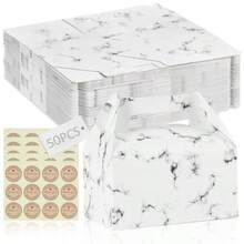 50Pcs Cajas para Dulces Cajas para Postres Caja de Cartón Tipo Box Lunch con Asa Cajas de Regalo para Fiestas para Regalos Fiestas y Eventos 16.2 * 9 * 16.2cm Mármol - Mrmol - Ver 7