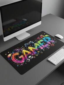 XXXL Extra Large Ultra Smooth Full Desk Coverage Gaming Mouse Pad, Washable Waterproof Non-Slip, 39.37"X19.69", Non-Slip Rubber Base Fabric Surface, Black Background Colorful GAMER Pattern, Big Desk Mat Keyboard Pad Computer Office Desk Protector, Compatible With Wired & Wireless Mouse, Office Home Gaming Use, Gift, Mother's Day Holiday Gift - View 2