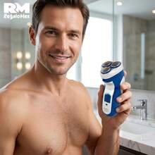 Rasuradora Eléctrica Recargable 3 Cabezales Afeitadora Barba y Patilla Diseño Ergonómico con Cable - Azul - Ver 5