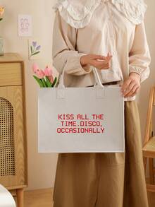 1 pezzo Borsetta in feltro con stampa "Bacia sempre. Disco occasionalmente" come regalo monogramma, borsa shopping invernale, borsa tote come regalo di viaggio per uomo o donna, merchandising album o tour - Bianco - Visualizzare 4