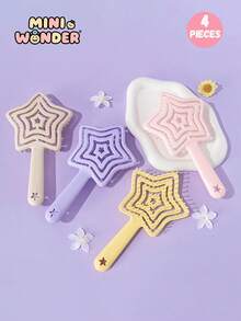 4个/1个儿童马卡龙休闲风镂空弹力星形直发梳，蓬松高顶长发梳，是送给青少年的理想礼物。 - 彩色 - 查看 15