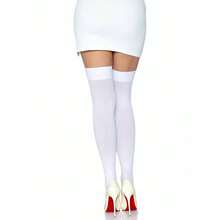 Leg Avenue Women's Solid Hue Thigh Highs - 白色 - 查看 3