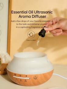 ellestfun Máy khuếch tán tinh dầu 300ml, thích hợp cho phòng lớn, tích hợp máy khuếch tán tinh dầu, máy tạo ẩm siêu âm, 8 màu đèn, 3 chế độ hẹn giờ và chức năng tự động tắt. - Màu vàng - Xem 8