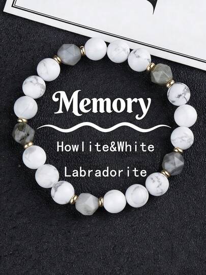 YAUKIA 1Pc Natural Howlite&White Labradorite Beads Bracelet, Promote Serenity Of Mind, Suitable For Both Men And Women, Ideal For Daily Wear