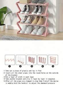 Z-Shaped Shoe Rack Plastic Floor Standing Storage Shelf Multi-Function High Capacity Storage Rack Easy To Assemble Floor Standing Organizer Essential For Home And Dorm Space Saving Applicable For Living Room Bedroom - Multicolor - View 5