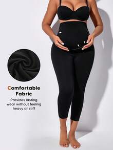 Maternity High Waist Abdominal Support 3/4 Pants With Expandable Belly Pad - Black - View 3