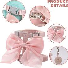 PETCHIC Harnais pour animaux de compagnie avec grand nœud rose attrayant et ensemble de laisse, équipement de camping et de promenade printanier pour chiens et chats, sangle de poitrine de laisse réglable, accessoires doux et confortables pour les activités extérieures avec chiens et chats - Rose bonbon - Voir 9