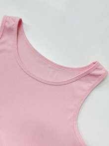 1pc Plain Comfy Simple Casual - Sports Casual Ribbed Racerback Tank Top - Pink - View 6