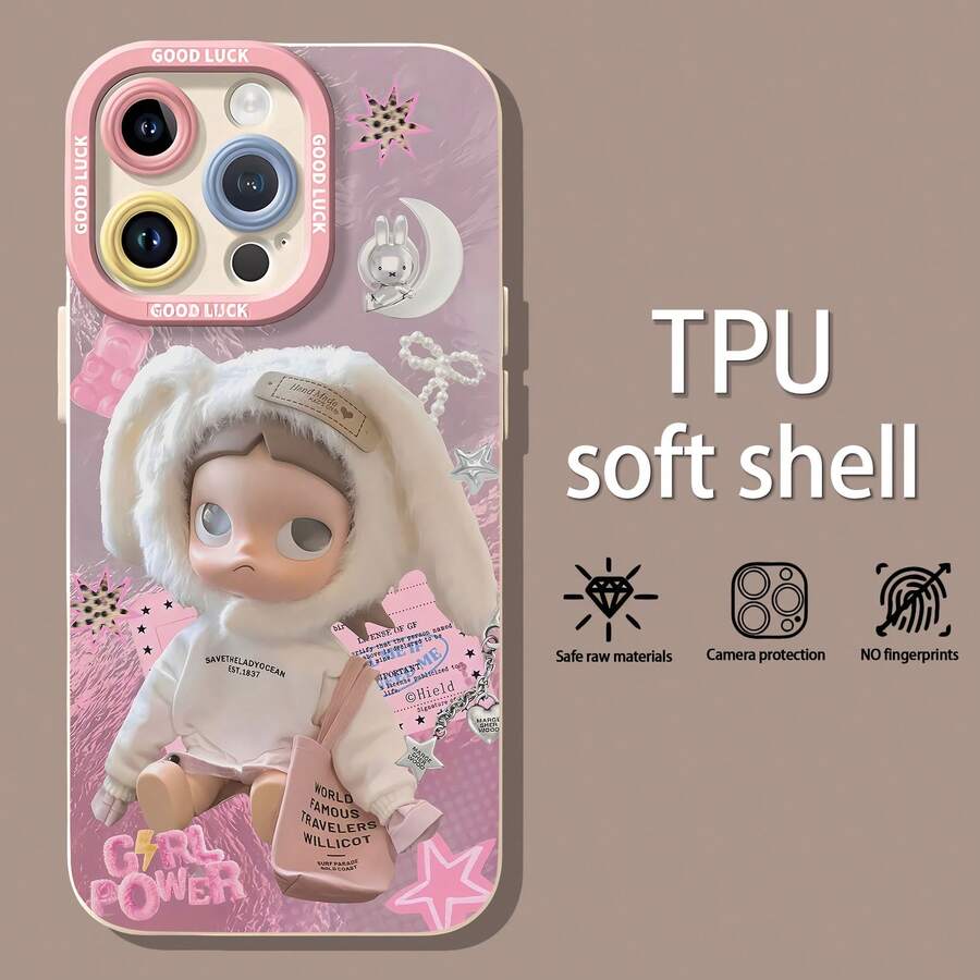 Muñeca de conejita blanca con temática rosa y poder femeninofunda de teléfono Fundas compatibles con Samsung,Apple,VIVO,OPPO,Motorola,Google,Xiaomi y Honor.Fabricadas en silicona TPU,ofrecen protección contra golpes y caídas. - Blanco - Ver 1