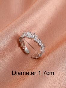 1pc Minimalist Geometric Rhinestone Inlaid Adjustable Open Ring, Elegant Luxury Fashion Versatile Jewelry, Suitable For Daily Wear, Dates, Weddings, A Gift For Her - Silver - View 5