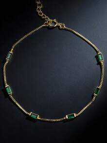 1 chiếc vòng tay bằng bạc Sterling S925 đính đá Zirconia tổng hợp màu xanh lá cây hình học, trang sức thanh lịch và duyên dáng để đeo hàng ngày dành cho phụ nữ. - Vàng - Xem 3