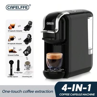  آلة صنع القهوة الكبسولية 4 في 1 من Cafelffe، صانع قهوة منزلي كامل التلقائية بضغط 20 بار، تدعم تحضير القهوة الساخنة والباردة، متوافقة مع كبسولات Nes*/D وأكياس القهوة ESE والقهوة المطحونة، تسخين فوري لصنع القهوة بسرعة، تصميم مدمج مناسب للاستخدام المنزلي