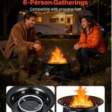 Propane Fire Pit 19-Inch, 53,000 BTU Portable Gas Fire Pit, With Grill Grate & Lava Rocks, Adjustable Flame, Folding Legs,Smokeless Outdoor Firebowl For Camping, Patio, Backyard, Deck, RV, Black - 19英吋 - 查看 2