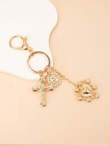 1pc Gold Plated Faux Diamond & Pearl Cross Keychain Pendant, Heart, Bow Knot, Figure Charm, Creative Keychain Decor Accessory - Ideal Birthday Gift, Party Favor, Holiday Present - Multicolor - View 2