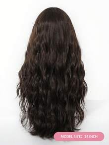 Tóc giả dài 24 inch màu nâu đen, kiểu gợn sóng, có mái bằng, chất liệu sợi tổng hợp dành cho nữ, trông tự nhiên và chân thực, chịu nhiệt, phù hợp cho sử dụng hàng ngày và các bữa tiệc. - Nâu đen - Xem 6