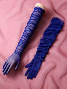 1 Pair Long Elbow Length Gloves, Suitable For Brides, Weddings, Galas,Summer,Beach - Royal Blue - View 4