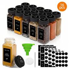 Tomnk 16pcs Square Glass Spice Jars With Black Metal Lids & Shaker Tops, Clear Seasoning Containers Set With Labels, Funnel & Pen, Airtight Herb Storage For Kitchen Pantry Cabinet, Ideal Mother's Day Gift - 16 chiếc - Trong suốt - Xem 1