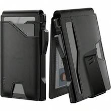 Typecase Tactical Wallet Men Card Holder: Up Card, Genuine Leather,, RFID Blocking, Slim, Minimalist,, Front Pocket - 9-13 Card Capacitiy, ID Window, Money Clip (Brown) - Black - View 10