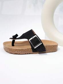 夏季新款儿童木底凉鞋防滑女童人字拖幼儿露趾沙滩鞋女童低跟拖鞋 - 黑色 - 查看 7