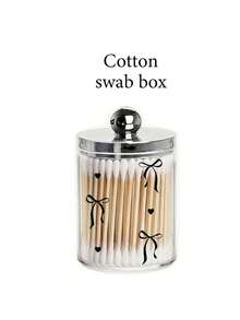Black Bow Pattern Silver-Capped Swab Organizer,Cleaning Swab Holder, Swab And Dental Floss Storage Jar, Acrylic Transparent Material Cosmetic Pad Jar, Makeup Brush Storage Box,Cosmetic Storage Box, Suitable For Home, Office, Desktop,Cleaning Ball Organizer,Apothecary Jars Bathroom Storage Organizer, Clear Jars, For Cleaning Swab, Ball, Pads, Floss(Manual Measurement: There Is A 1-2CM Error) - Multicolor - View 13