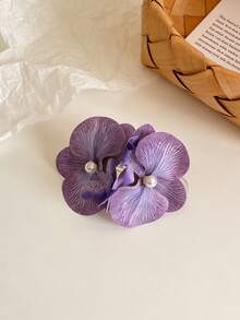 1pc Orchid & Pearl Hair Clip, Elegant Floral Hair Accessory Suitable For Vacation, Party, Wedding, Bridal, Photo Shoot, Large Size Non-Damaging Alligator Hair Clip - Multicolor - View 2