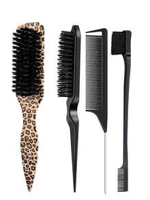 Leopard Print Glossy Backcombing Brush Set, Smooth Brush Can Control Frizz & Flyaways, Create Sleek Ponytail & Bun, Hair Styling Accessories For Women - Multicolor - View 15