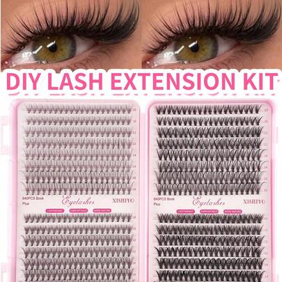 640片蓬松睫毛簇，10D-100D C型卷度，DIY睫毛嫁接，自然浓密，可重复使用，易于佩戴