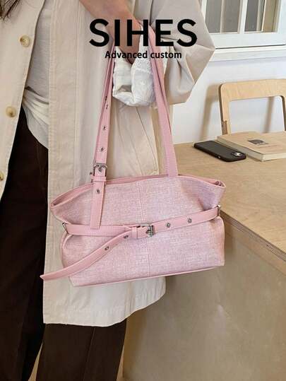 1 chiếc túi đeo vai nữ bằng da PU màu trơn, túi xách tay thời trang dung tích lớn, khóa kéo, dây đeo có thể điều chỉnh, phù hợp cho nữ sinh, phụ nữ, sinh viên đại học, người trẻ đi làm, văn phòng, trường học, công sở, kinh doanh, đi lại, hoạt động ngoài trời, du lịch, mua sắm.