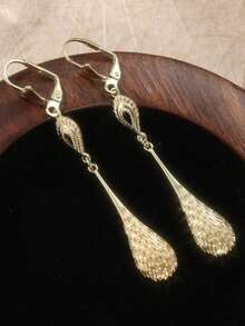 1 Đôi bông tai vàng dài thủ công sang trọng cổ điển, trang sức thanh lịch dành cho nữ, thiết kế hình lá, phụ kiện bông tai phong cách Bohemian sáng tạo, món quà hoàn hảo cho dịp lễ. - Vàng - Xem 12