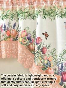 3件套聚醋酸乙烯酯花卉蝴蝶印花布窗帘，母亲节礼物，厨房窗帘，咖啡厅窗帘，无需打孔，蓝色、红色、米色，温暖浪漫，优雅，适用于厨房、客厅、卧室、家居装饰 - 米色 - 查看 3