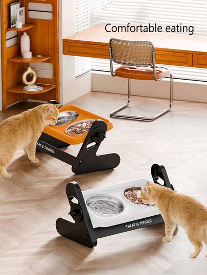 1个可调节高度宠物不锈钢碗，小型犬颈部保护多层单碗