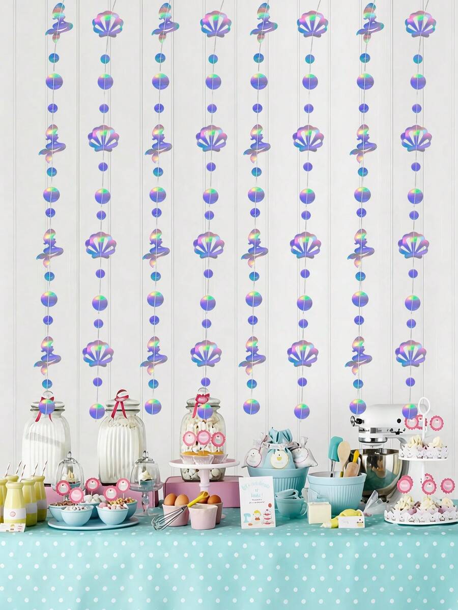 2/1pc Under The Sea Party Hanging Decorations, Ocean Banner With Streamers,Featuring Mermaids, And Seashell Elements. Suitable For Valentine's Day, Wedding Decorations, Party Decorations, Home Decor, Graduation Celebrations - A - View 1