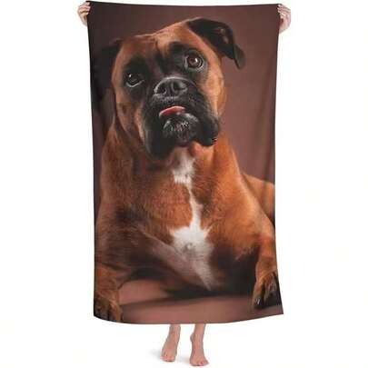 1 pieza Toalla de playa con estampado de perro de boxeo elegante, 69.85*139.7cm de poliéster, adecuada para deportes, spa, yoga, uso en gimnasio de hotel