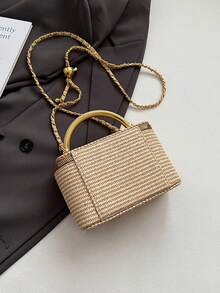 1 pieza Bolso cuadrado negro casual y versátil, de tela de cuadros bordada a la moda, adecuado para oficina, teléfono, lápiz labial, almacenamiento de monedas - Caqui - Ver 11