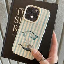1pc TPU Material Dual Whale & Striped Pattern Phone Case Compatible With Iphone 17 Pro Max/17/16 Pro Max/15/13/12/11, S20 FE/A15/S24/A55, Note 11/Note 12/Note 13 Pro, Full Coverage Anti-Drop Soft Protective Phone Cover - White - View 2