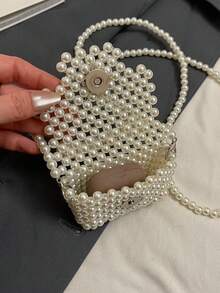 1pc Girls' Pearl Bow Closure Fashionable Cute Crossbody Bag, Suitable For Spring/Summer Daily Use - A - View 7