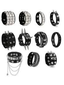 Vòng tay đinh tán phong cách Punk bằng da PU dành cho nam và nữ, vòng tay kiểu thập niên 80, vòng tay phong cách Goth Punk Rock, vòng tay đinh tán màu đen bằng da giả, vòng tay unisex dùng làm quà tặng trong các bữa tiệc. - màu đen - Xem 1