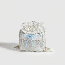 2026 New Style Fashionally Stylish Original Handmade Bag - Blouse-Lace Stitched Ruffled Bow Double-Shoulder Bag Cloth Bag For Women - cặp sách - Xem 4