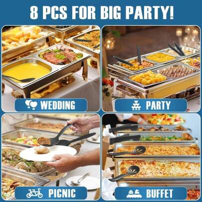 Raypard 8 Pack 10" Large Reusable Plastic Wheat Straw Serving Spoon Set, 4 Serving Spoons &Amp; 4 Slotted Spoons, Kitchen Mixing Serving Spoon For Buffet Chafing Dish Catering (Black, Not For Cooking)