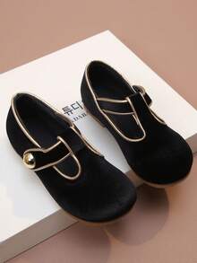 1 Pair Girls Velvet Soft Bottom Princess Shoes, Breathable Anti-Slip Toddler Loafers, Spring/Summer - Black - View 5