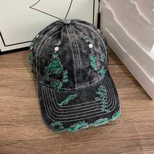 Washed Denim Frayed Baseball Cap, A Stylish And Cool Everyday Hat, A Gift For Friends, A Comfortable And Versatile Beanie - Green - View 2