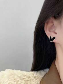 5對極簡優雅彩色愛心小耳釘耳環套組，適合女性日常配戴 - 彩色 - 查看 9