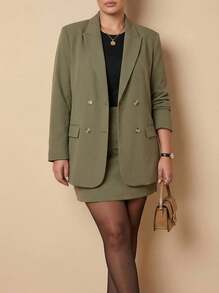Whisplicity Traje de oficina elegante y casual para mujer talla grande: Blazer de manga larga + Falda Primavera - Ver 1