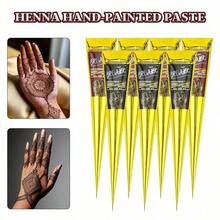 3/4pcs Henna, Brown, Black, Henna Tattoo, Temporary Tattoo, Henna Tattoo Semi-Permanent - 黑色 - 查看 1